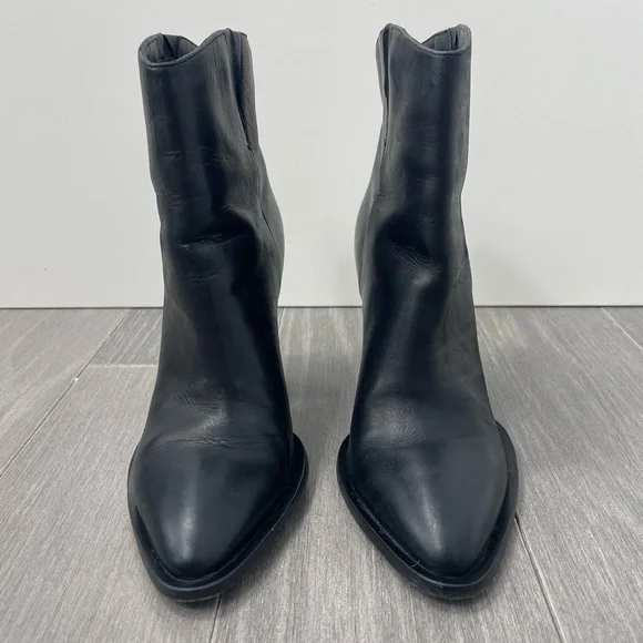 VINCE Erving Western Ankle Bootie Black Leather Stacked Heel Pointed Toe Boots 6 - Picture 6 of 16